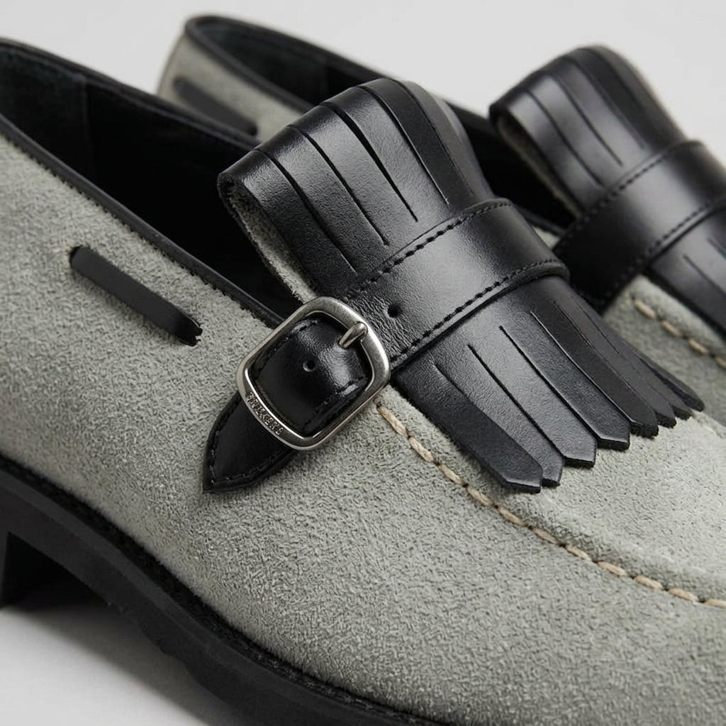 Men's Penny Loafers - Suede - Fringe Detail - Buckle Strap