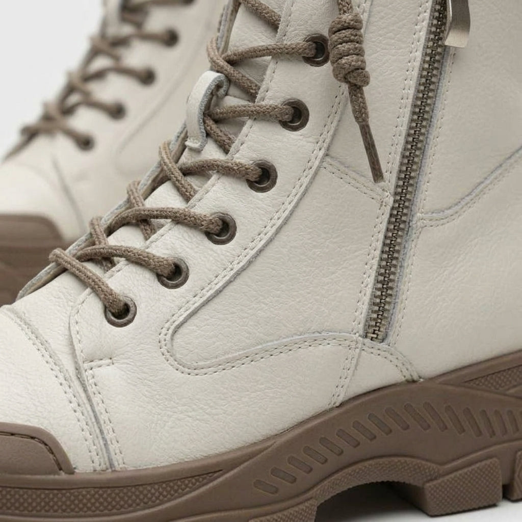 Women's Platform Boots Ankle High-Top Lace-Up Side Zip Chunky Sole