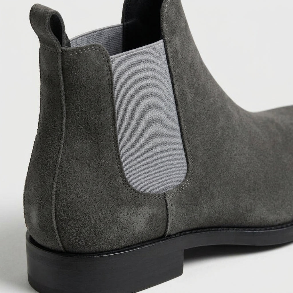 Men's Chelsea Boots Suede Ankle Low Heel Elastic Gusset Pull-On