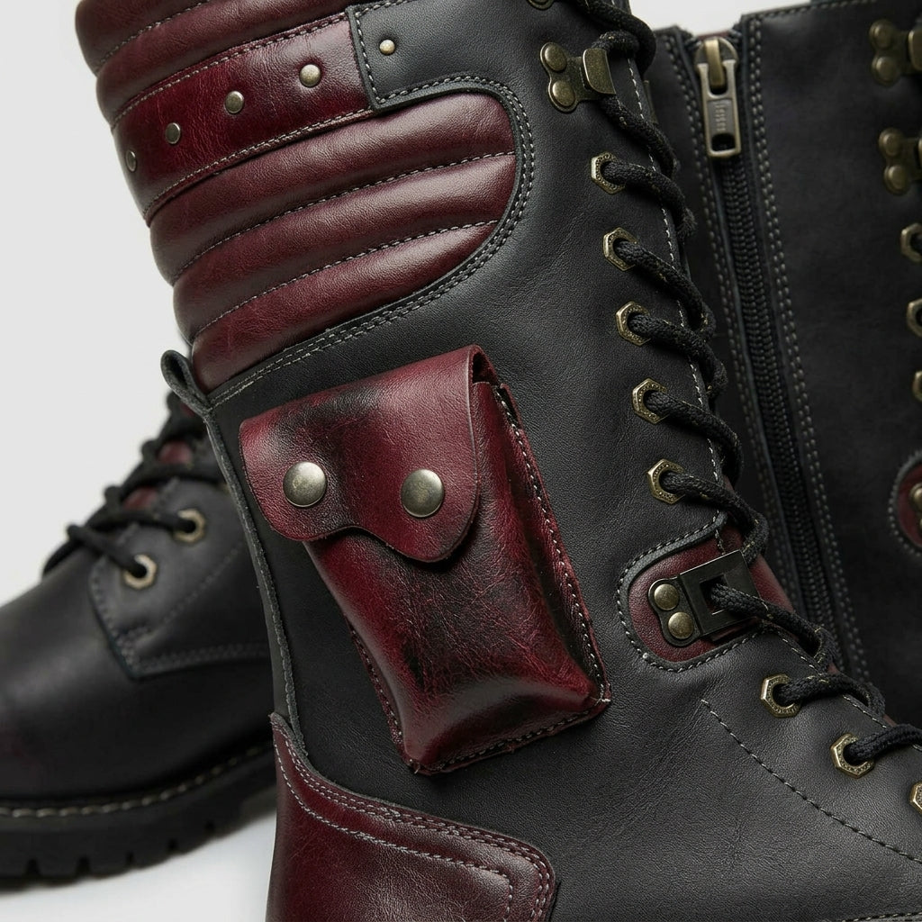 Men's Motorcycle Boots High-Top Lace-Up Thick-Sole