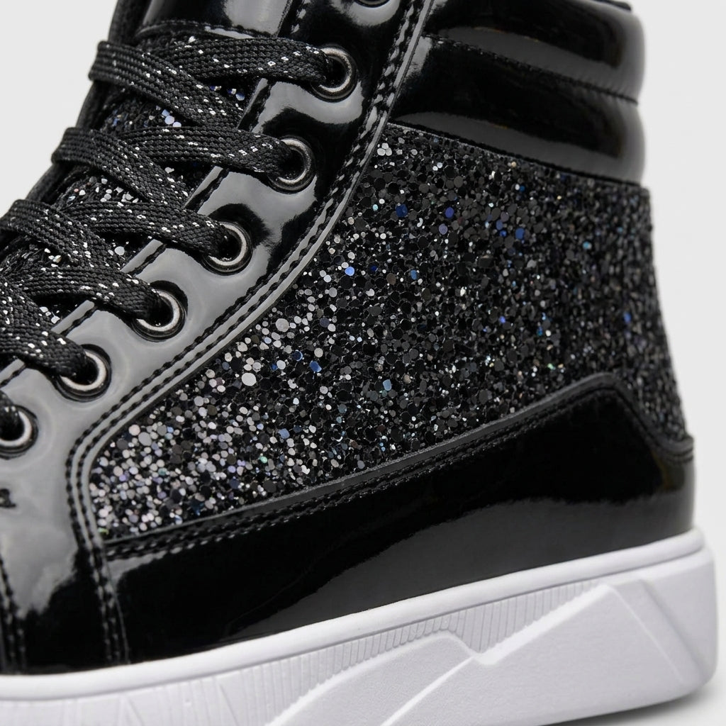 Men's High-Top Sneakers Glitter Metallic Lace-Up White Sole