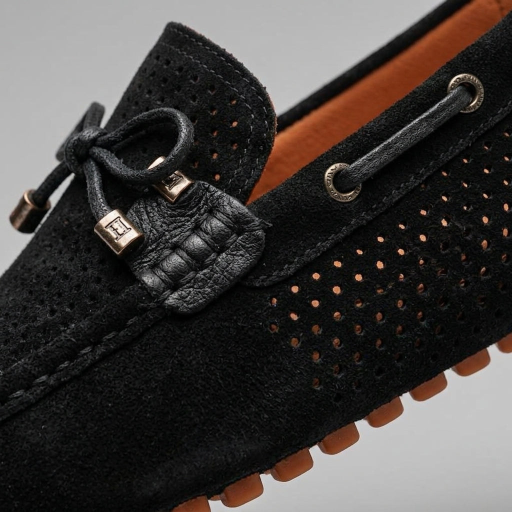 Men's Loafers Perforated Suede Driving Moccasins Metal Bit Detail
