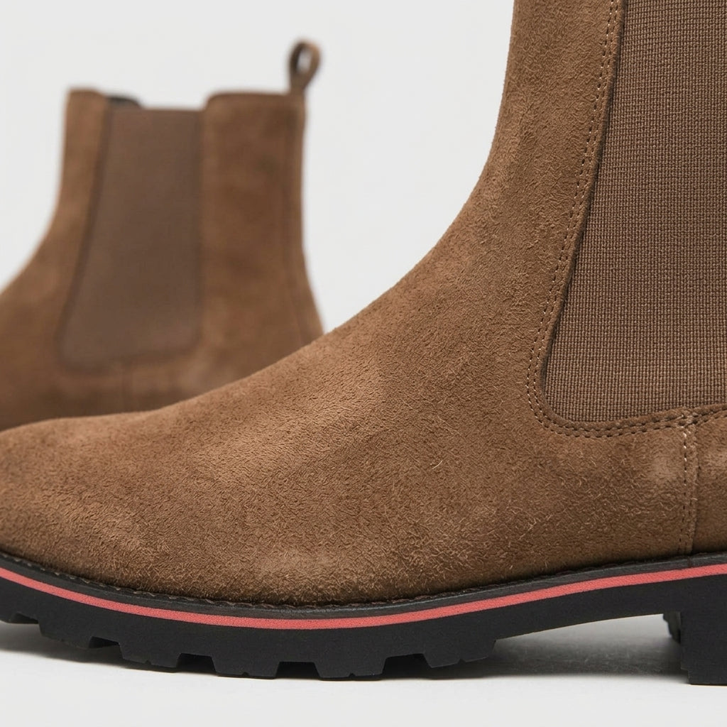 Men's Suede Chelsea Boots with Elastic Side Panel and Pull Tab