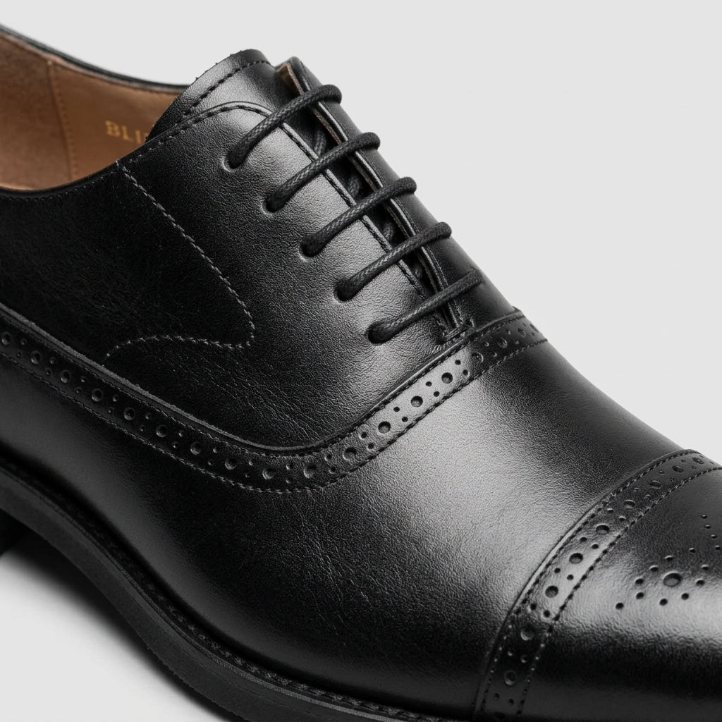 Men's Oxford Shoes Cap-Toe Brogue Lace-Up Leather Dress