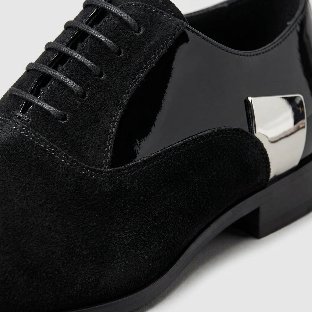 Men’s Glossy Leather Lace-Up Oxford Shoes with Almond Toe