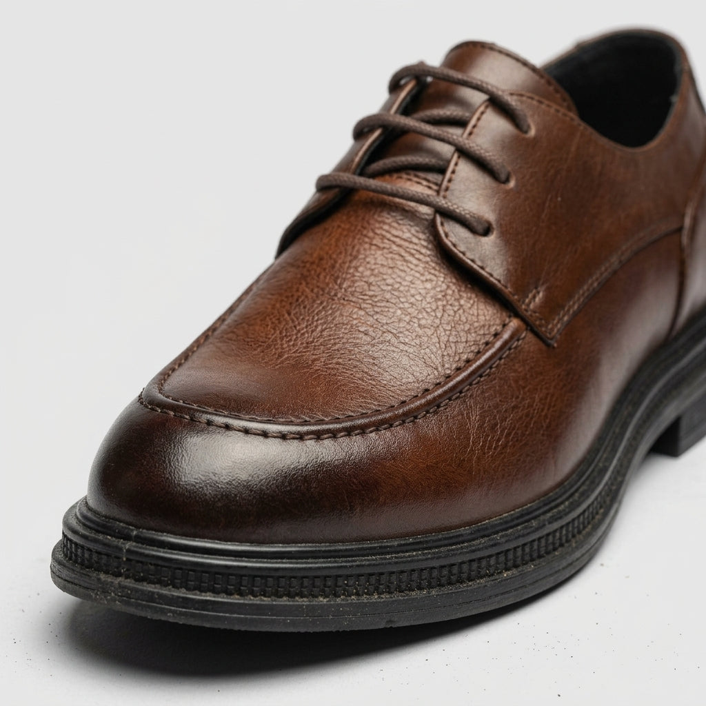 Men's Derby Shoes - Leather Upper - Lace-Up - Apron Toe - Platform
