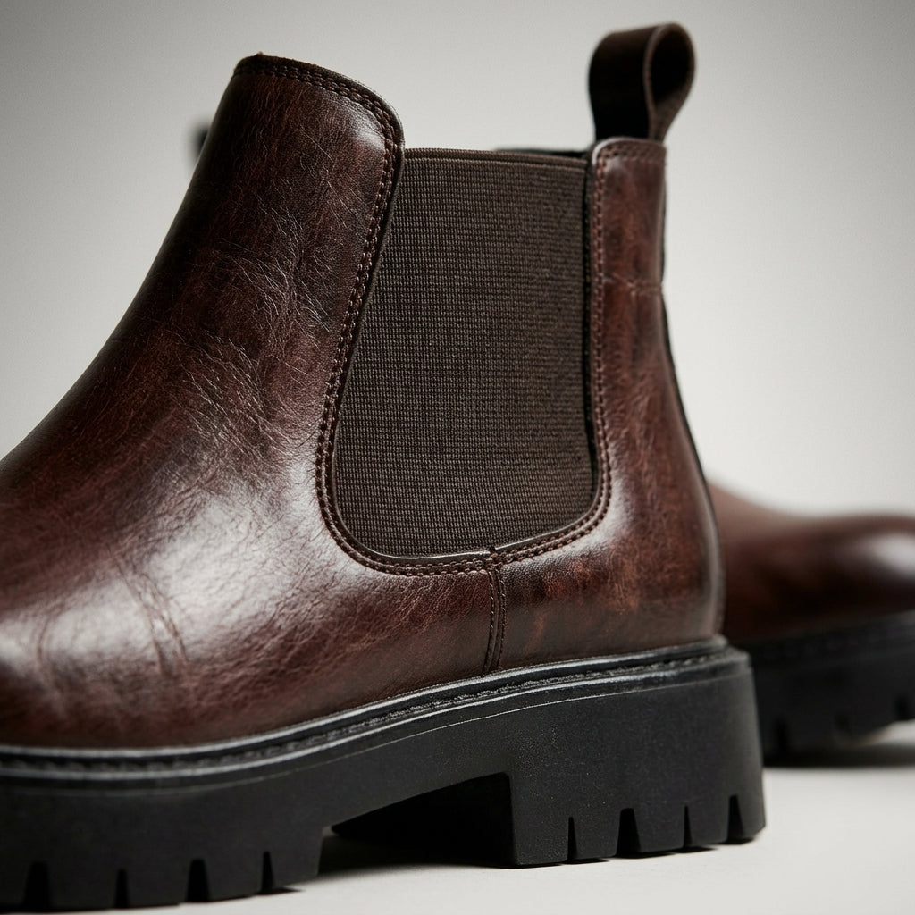 Men's Leather Chelsea Boots - Ankle Elastic Gore Platform