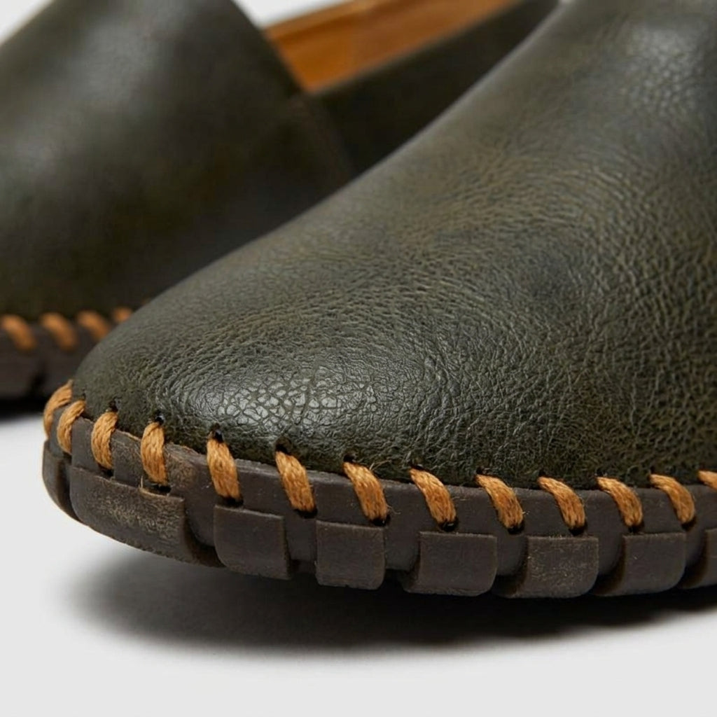 Men's Slip-On Loafers - Leather - Hand-Stitched Sole - Pull Tab