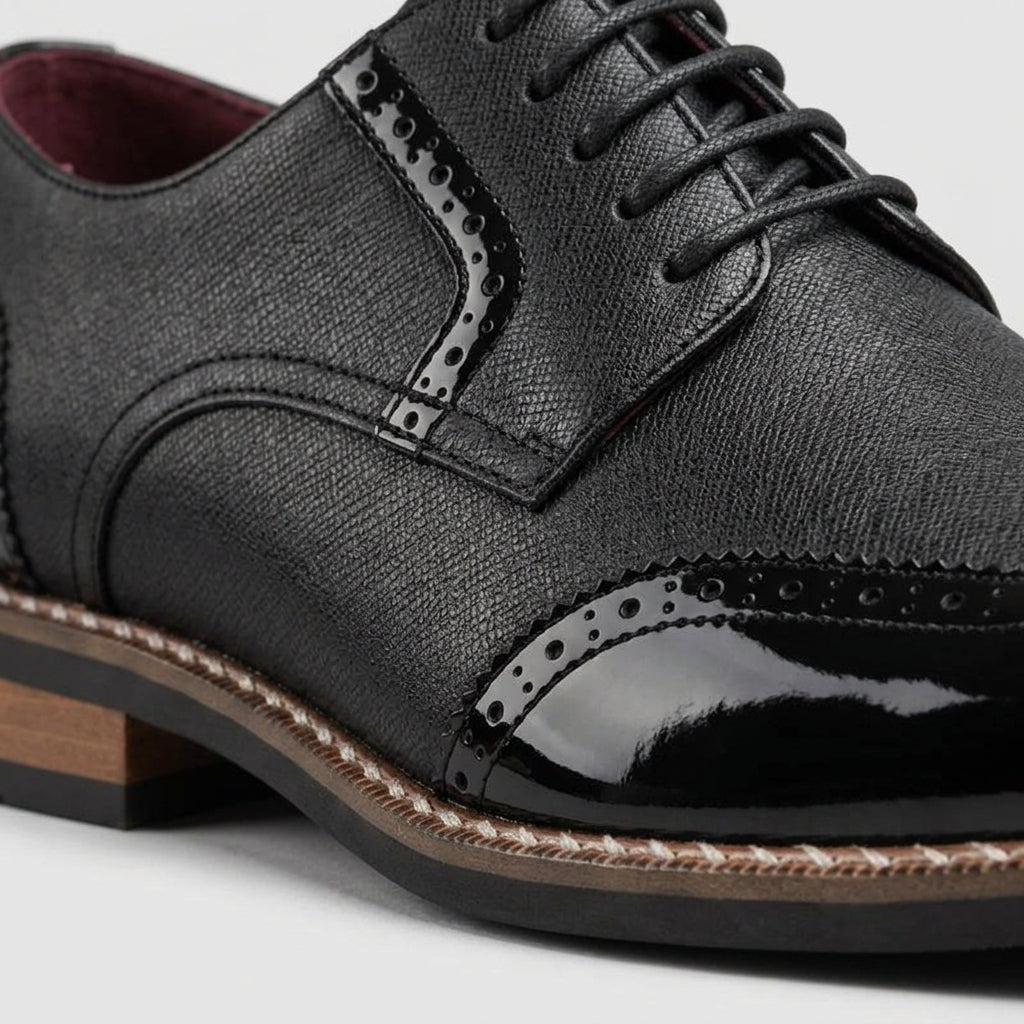 Men's Derby Shoes Brogue Wingtip Lace-Up Low Heel Two-Tone