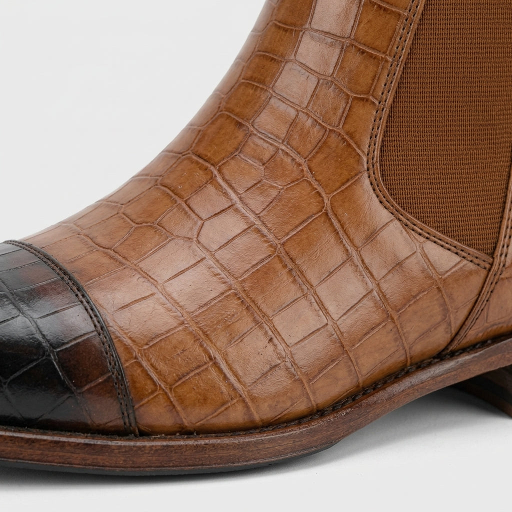 Men's Ankle Boots Crocodile Embossed Leather Chelsea Pull-On