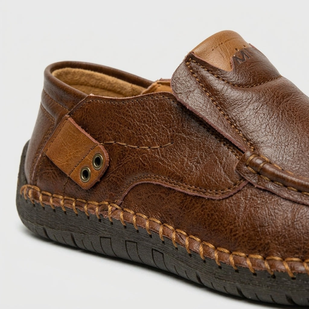 Men's Slip-On Loafers Moc Toe Leather - Contrast Stitching