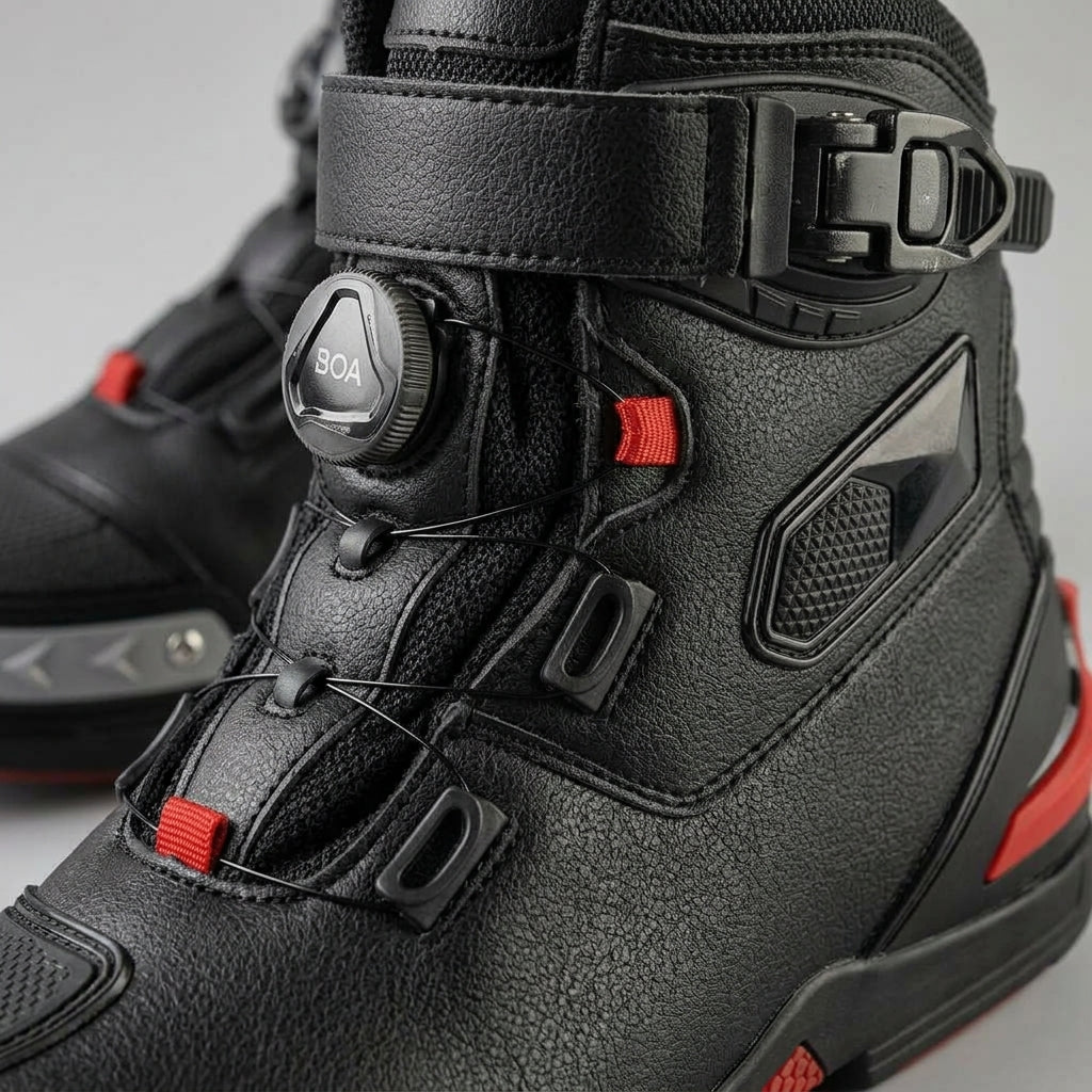 Men's Ankle Boots with Buckle Strap Closure and Dial Lacing System