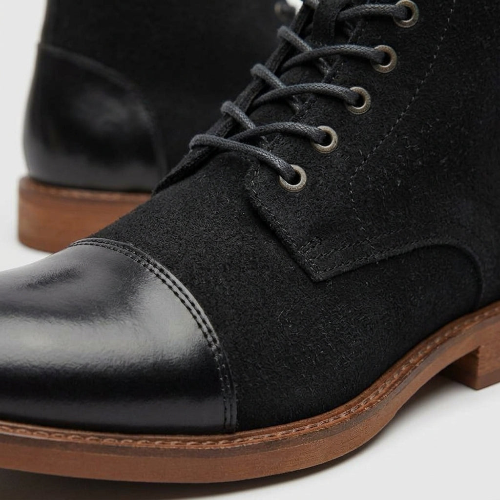 Men's Boots Lace-Up Cap Toe Ankle Wool-Blend Leather Heel Panel