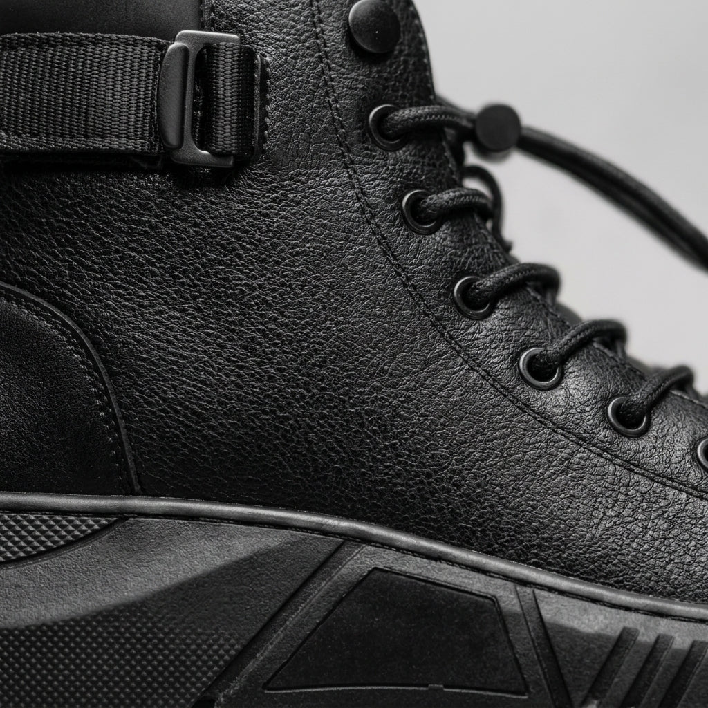 Men's High-Top Sneakers Leather Lace-Up Ankle Buckle Strap