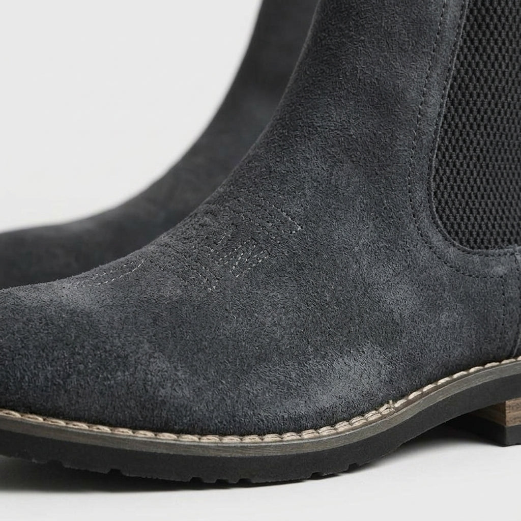 Men's Chelsea Boots - Almond Toe - Elastic Gore - Block Heel