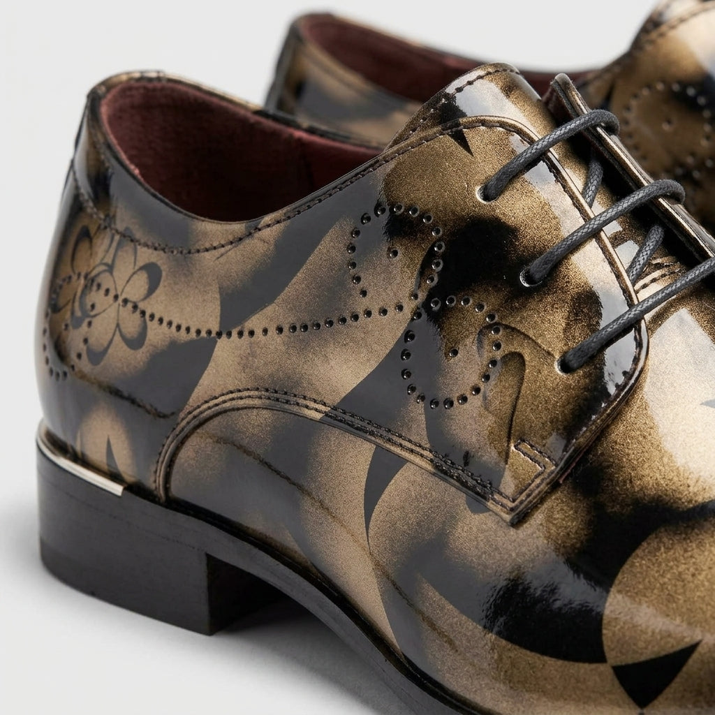 Men's Derby Shoes Floral Print Lace-Up Pointed Toe Low Heel