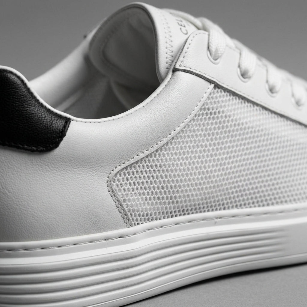 Men’s Cowhide Leather Low-Top Sneakers with Lace-Up Front