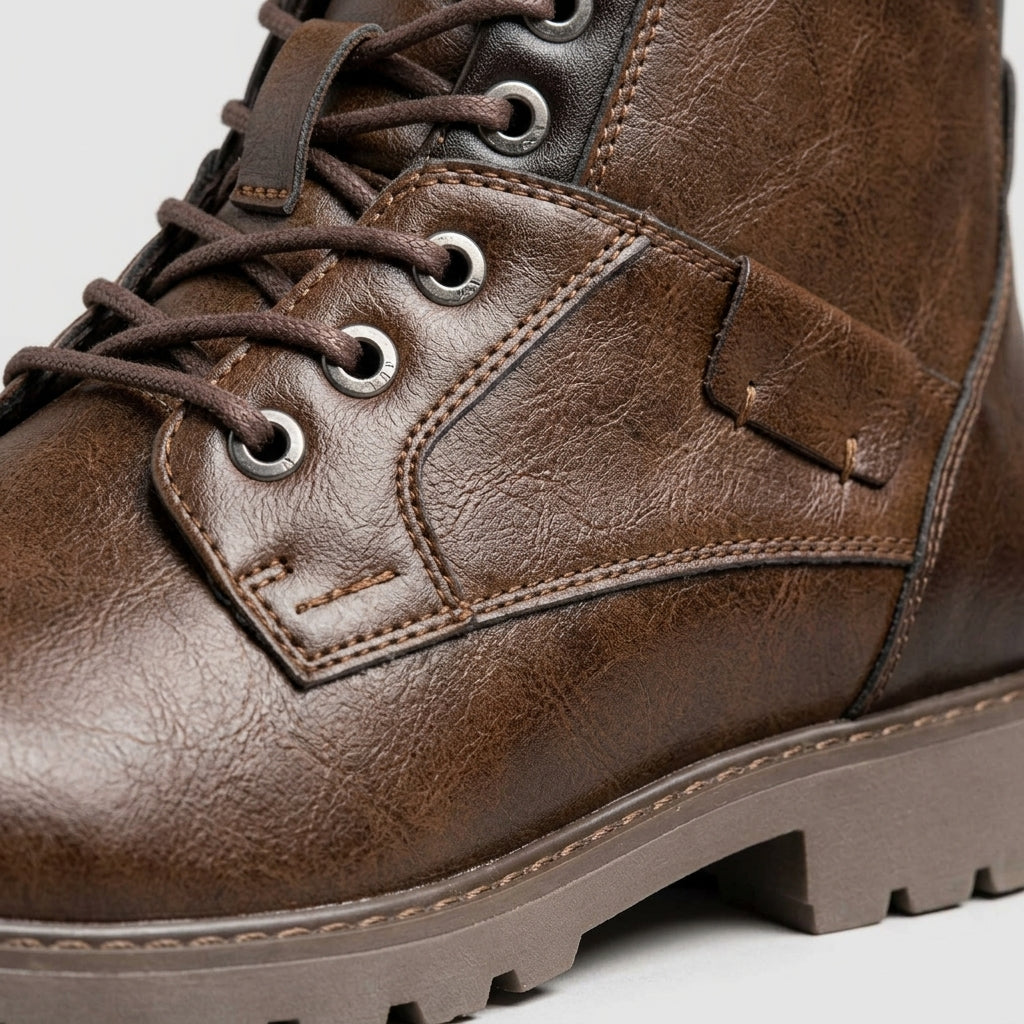 Men's Lace-Up Boots with Side Pull Tab and Lugged Sole