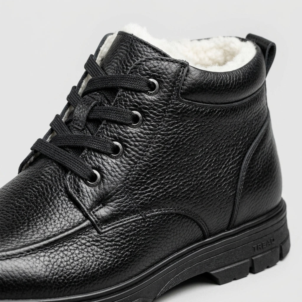 Men’s Leather High-Top Lace-Up Boots with Fleece Lining