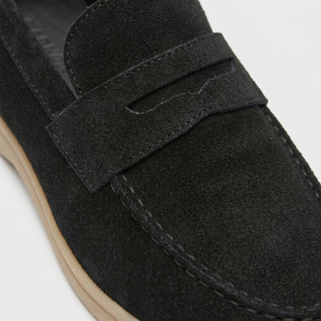 Men's Penny Loafers Suede Moc-Toe Slip-On Flat Sole