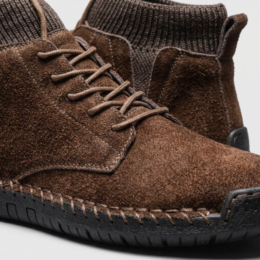 Men’s Suede High-Top Sneaker Boots with Lace-Up Front, Knit Collar