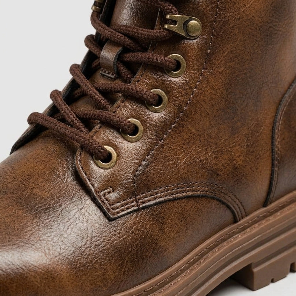 Men's Lace-Up Combat Boots with Side Zip and Chunky Lugged Sole