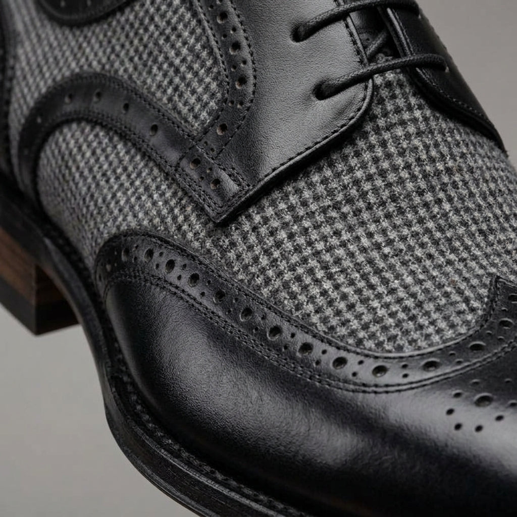 Men's Oxford Shoes Wingtip Brogue Houndstooth Panel Lace-Up