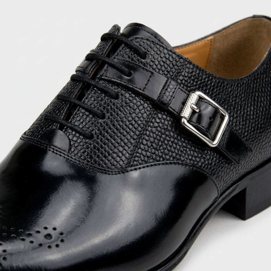 Men's Lace-Up Oxford Monk Strap Dress Shoes – Pointed Toe Brogue Detail Leather