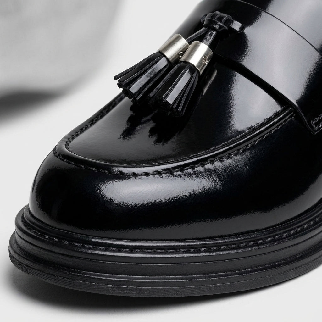 Men's Patent Tassel Loafers with Round Toe and Chunky Sole
