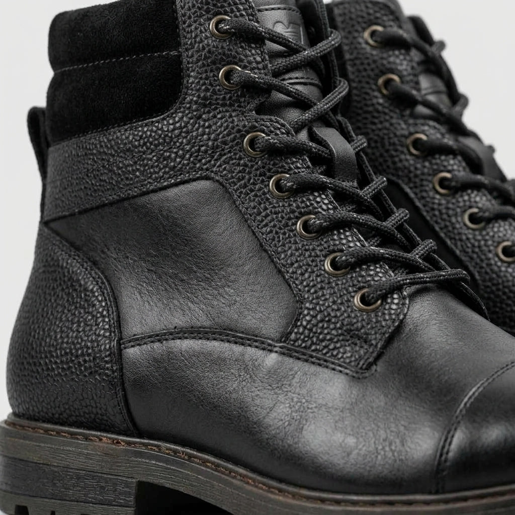 Men's Ankle Boots Lace-Up Cap Toe Side Zip Lugged Sole