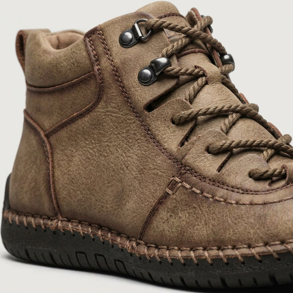 Men's Ankle Boots Mid-Top Lace-Up Hand-Stitched Rubber Sole