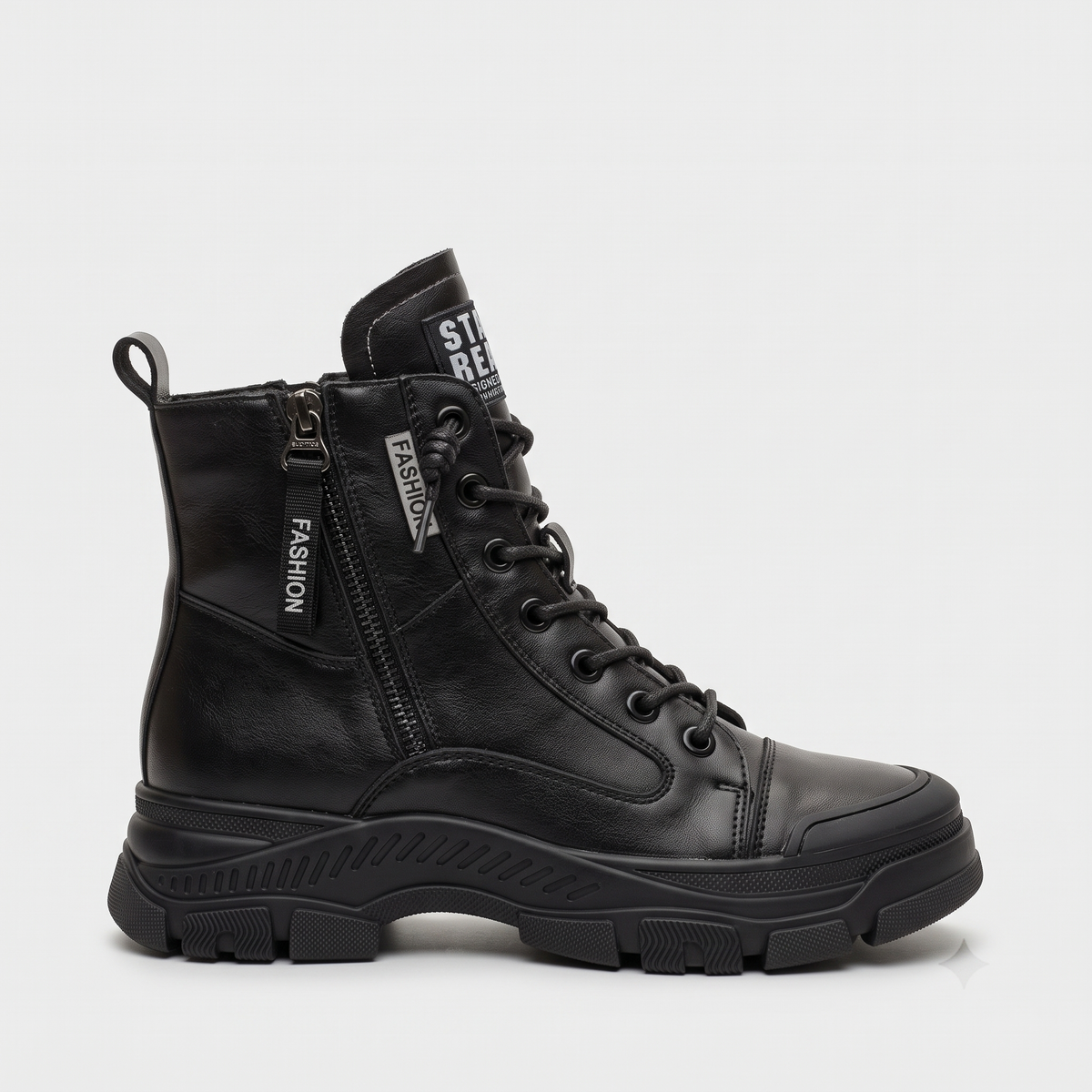 Women's Platform Boots Ankle High-Top Lace-Up Side Zip Chunky Sole