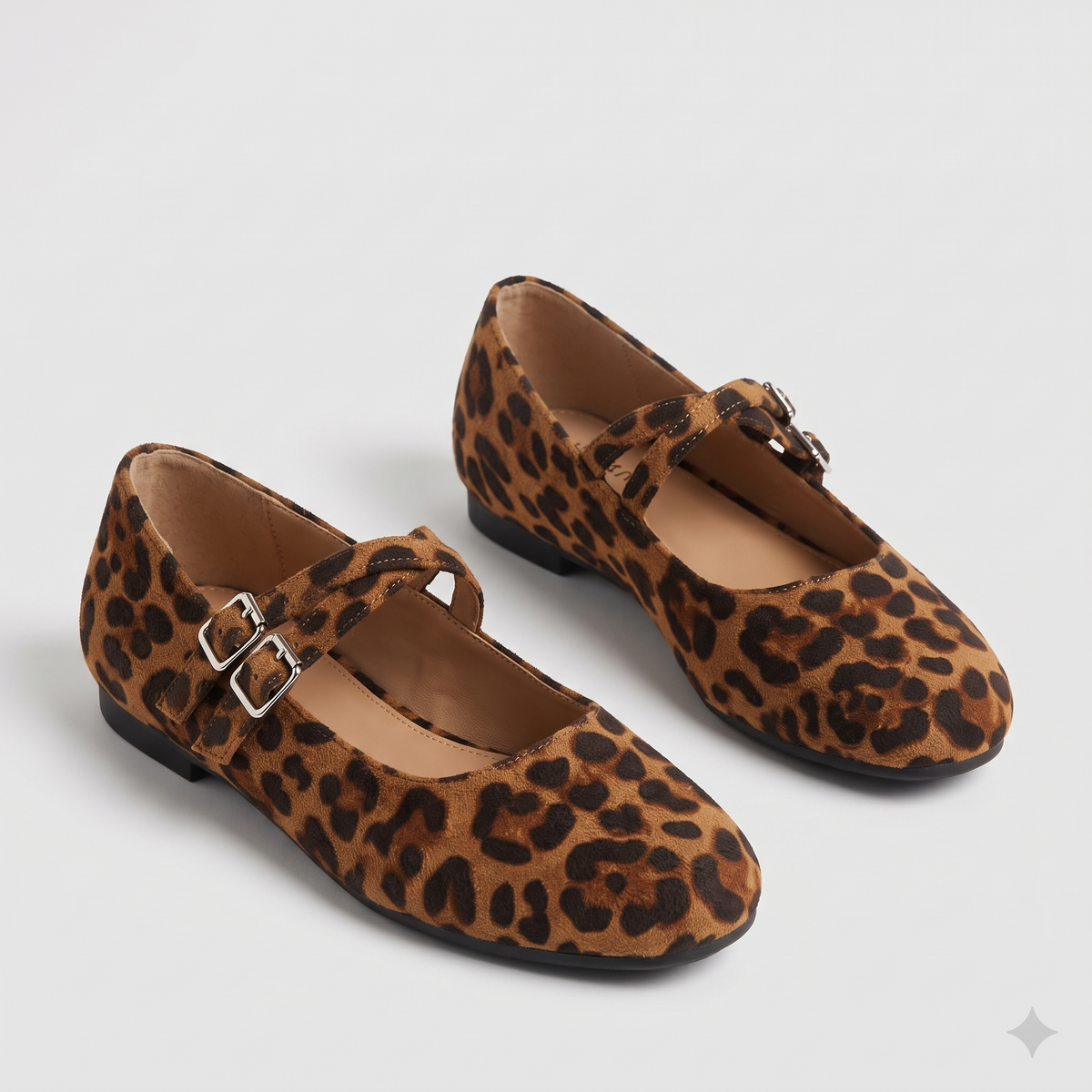 Women's Round Toe Flats with Crisscross Ankle Strap and Buckle Closure
