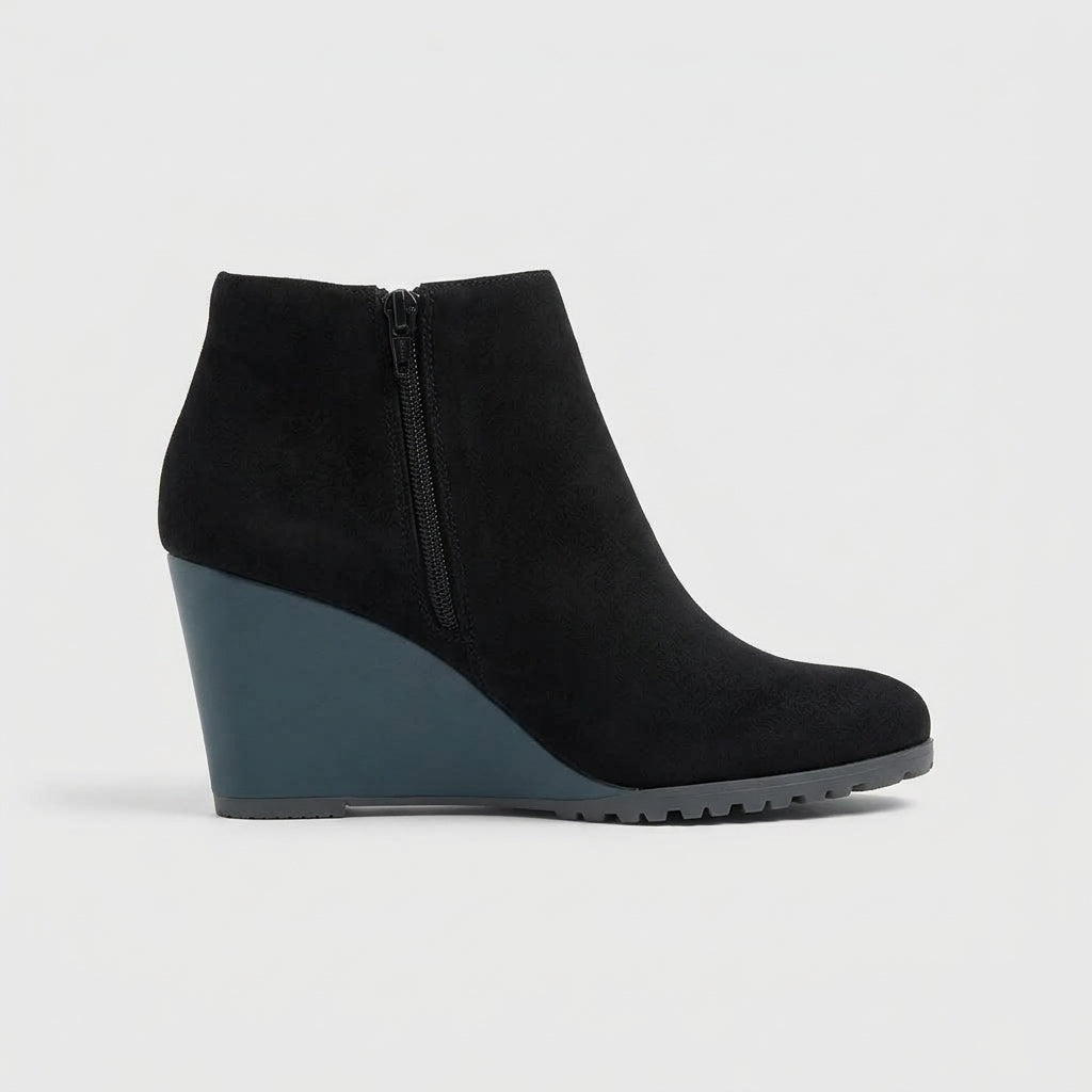 Women's Ankle Boots Wedge Heel Suede Side Zipper Rounded Toe