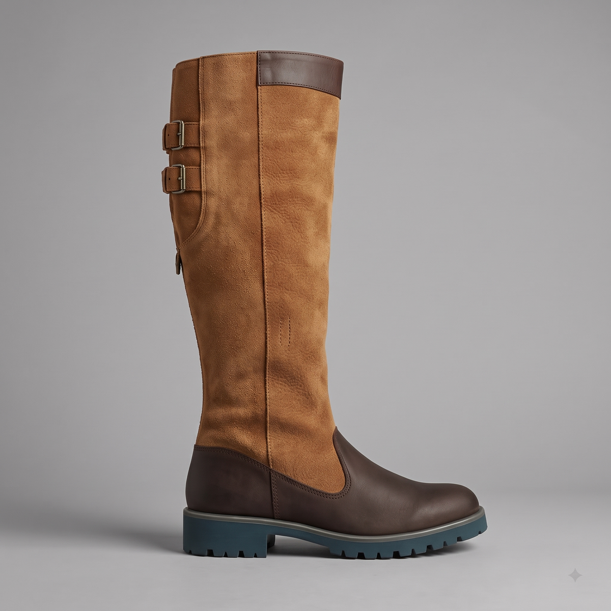 Women's Knee High Boots Buckled Water-Resistant Pull-On Low Heel