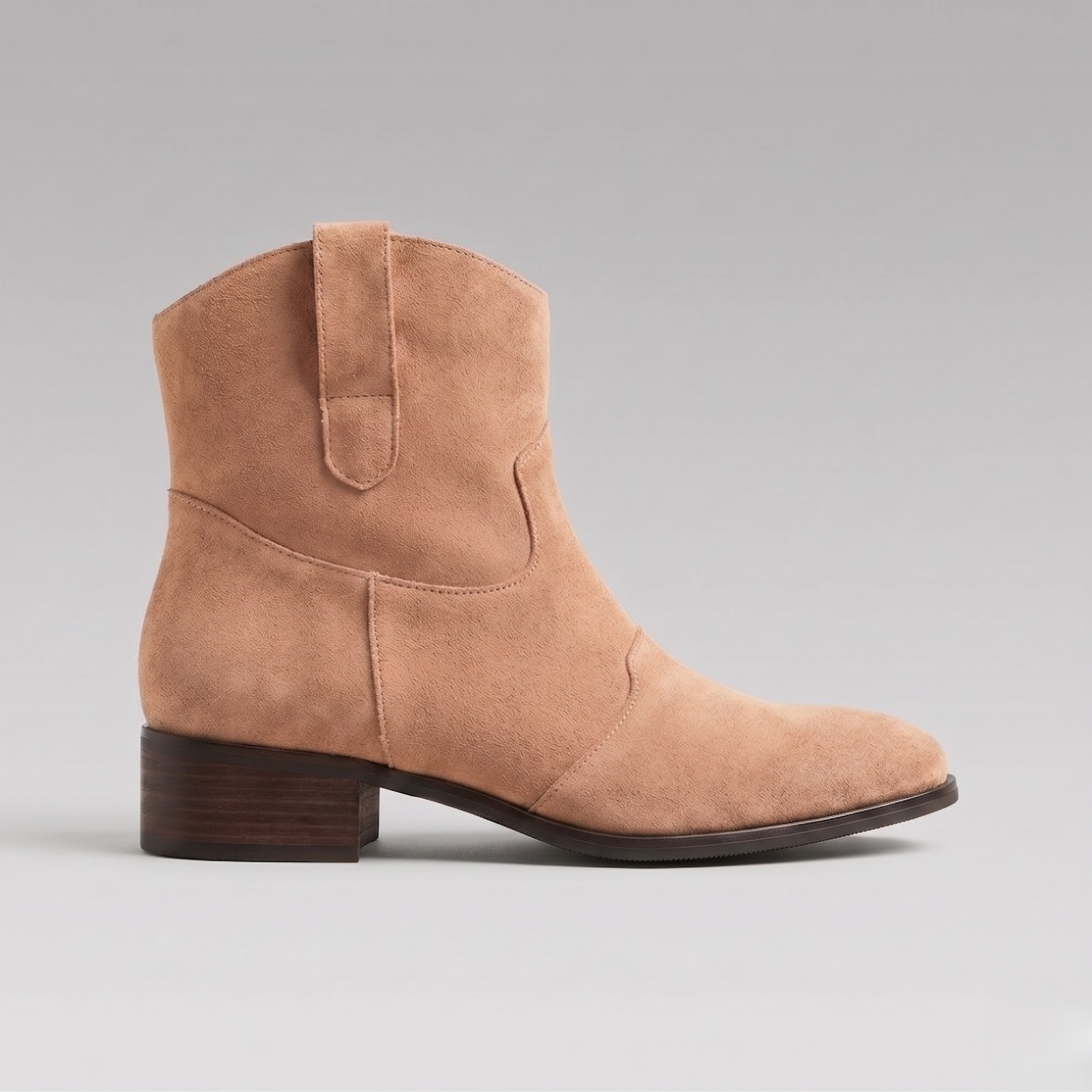 Women's Ankle Boots - Western-Inspired - Low Block Heel - Suede