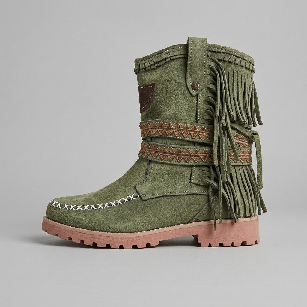 Women's Platform Boots Moccasin Ankle Fringe Braided Espadrille