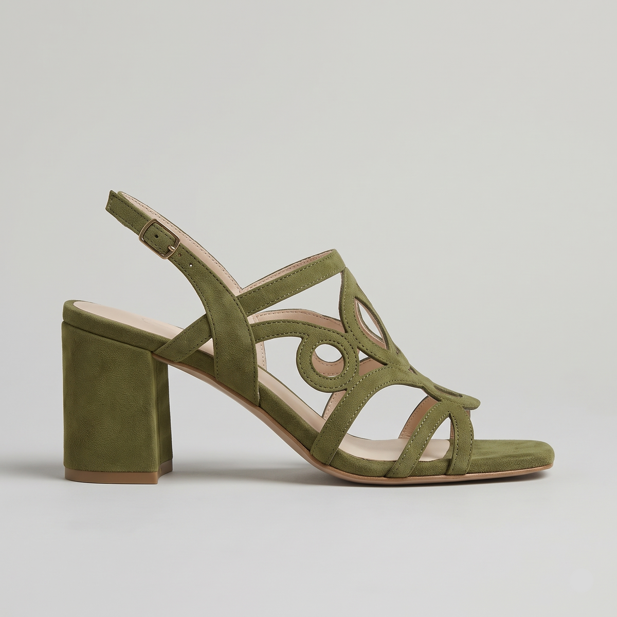 Women's Slingback Sandals Block Heel Open Toe Cutout Suede Straps