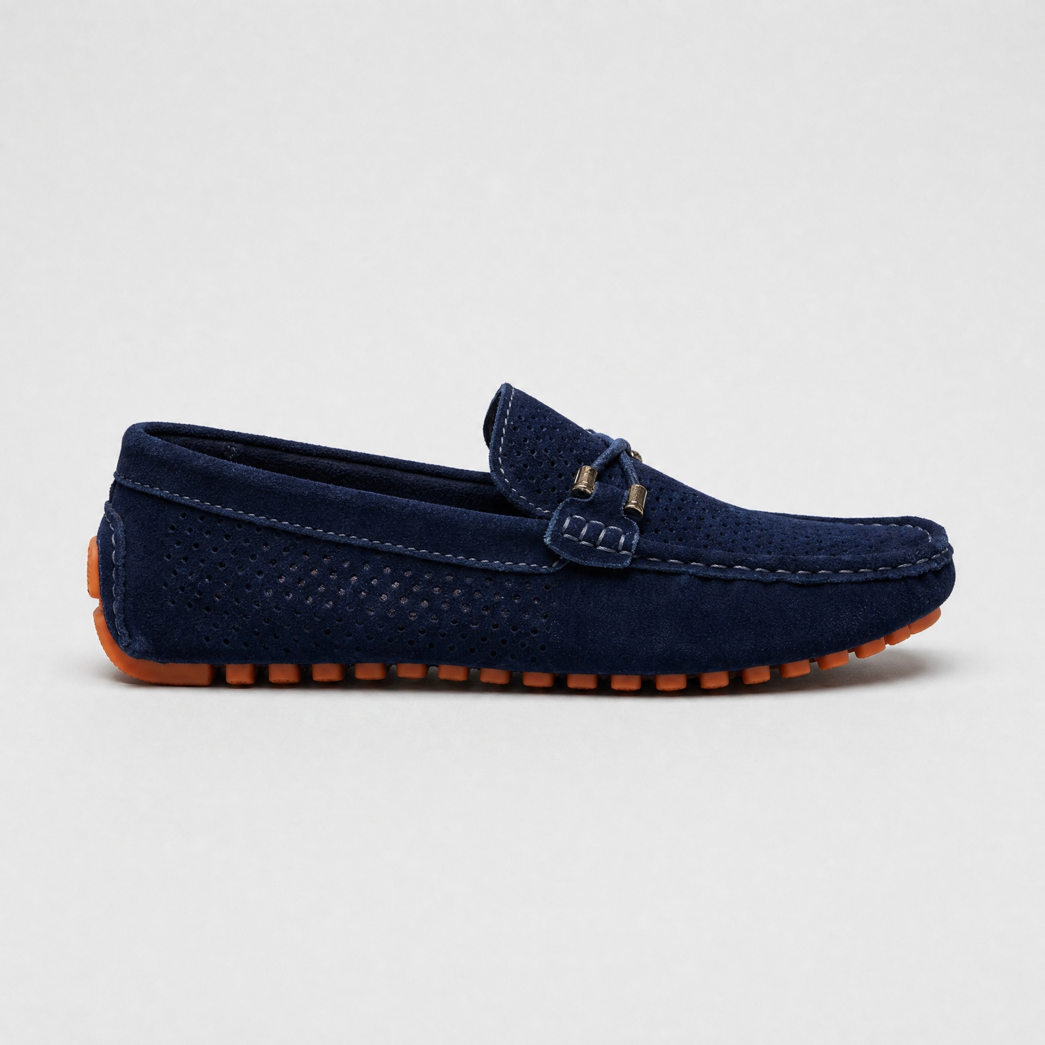 Men's Loafers Perforated Suede Driving Moccasins Metal Bit Detail