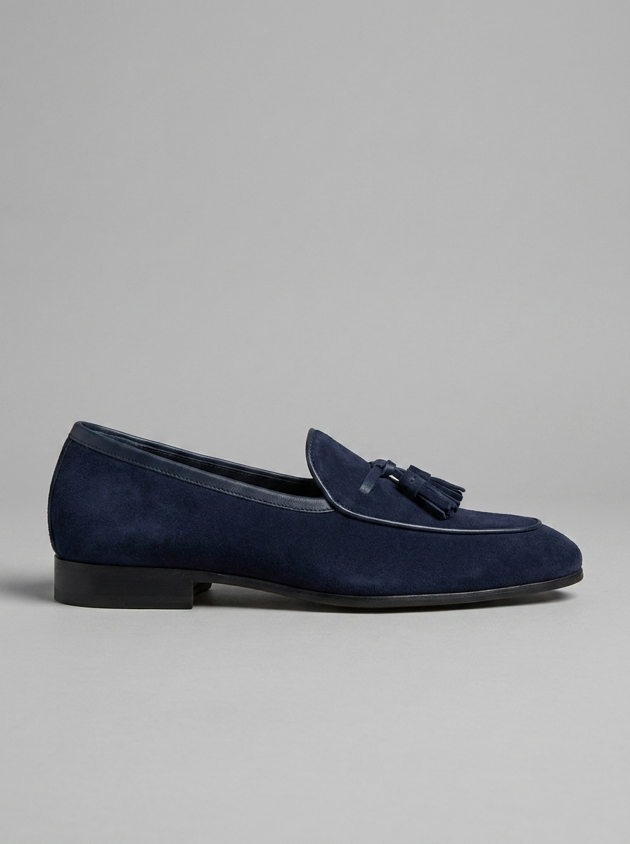 Men's Genuine Leather Tassel Loafers Slip-On Low Heel Rounded Toe