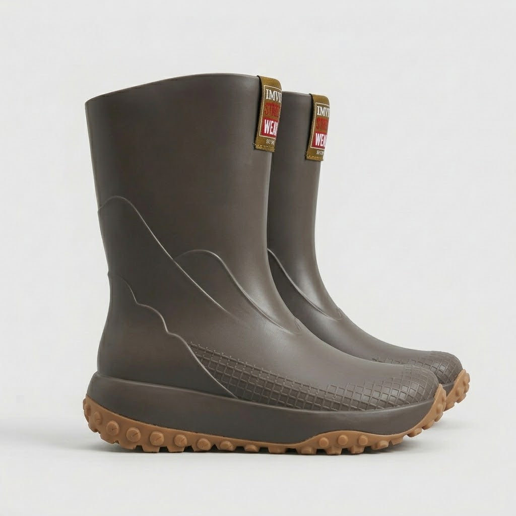 Men's Boots Mid-Calf Pull-On Rubber Rain Textured Tread Sole