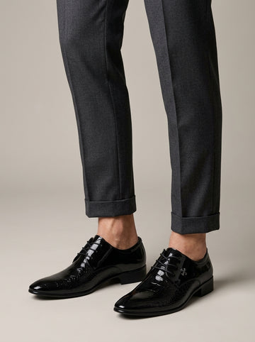 Men's Oxford Dress Shoes Pointed Toe Patent Leather Lace-Up