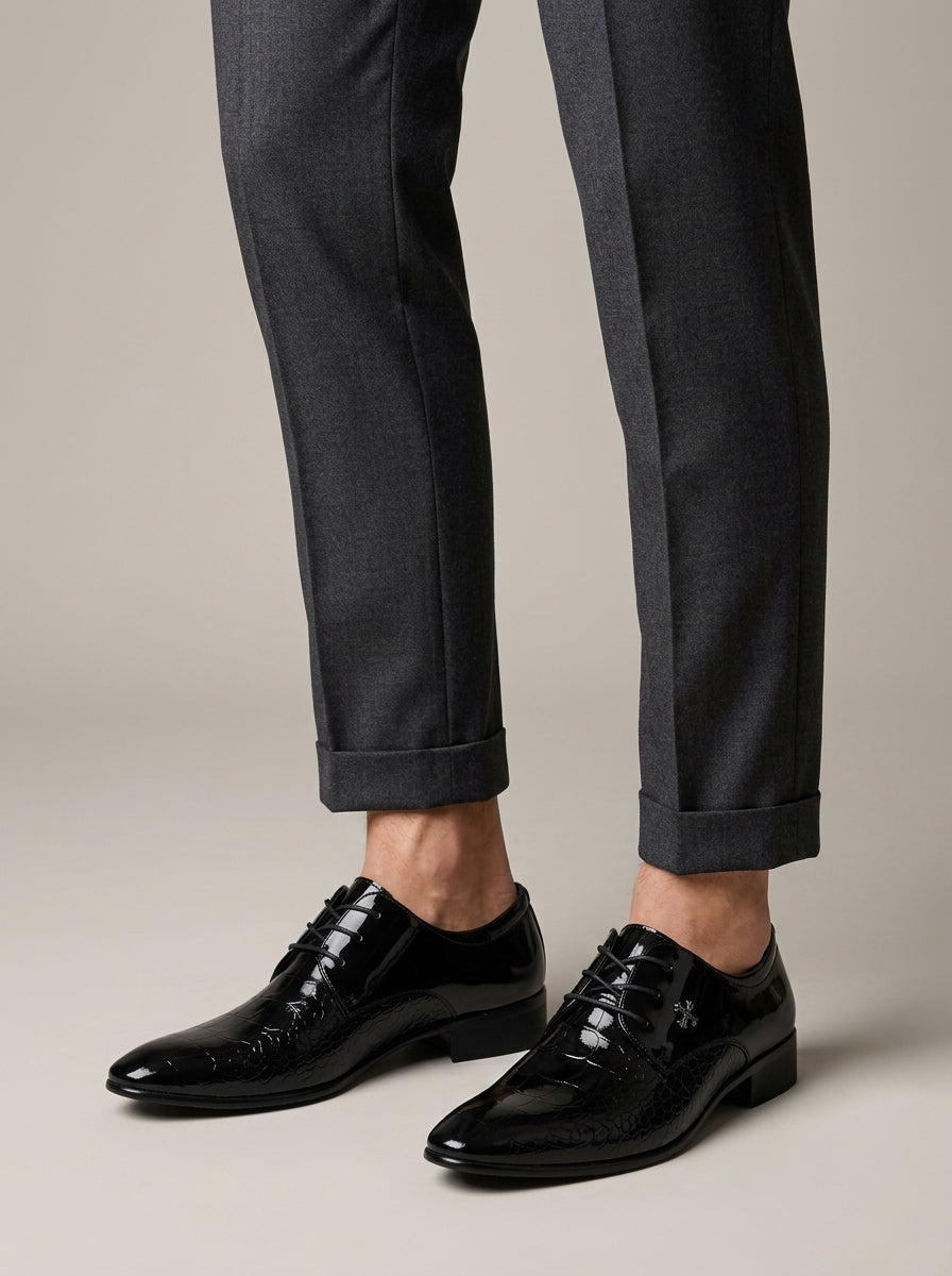 Men's Oxford Dress Shoes Pointed Toe Patent Leather Lace-Up