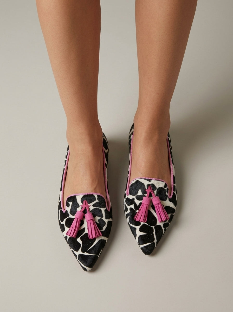 Women's Loafers Pointed-Toe Animal Print Tassel Flats