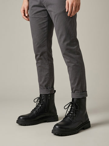 Men's Ankle Boots Lace-Up Side Zip Platform Lug Sole