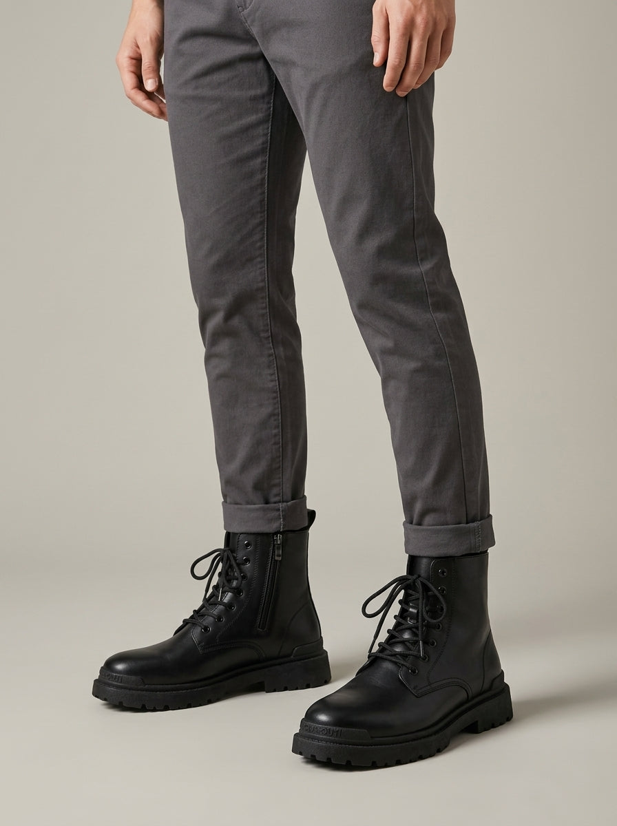 Men's Ankle Boots Lace-Up Side Zip Platform Lug Sole