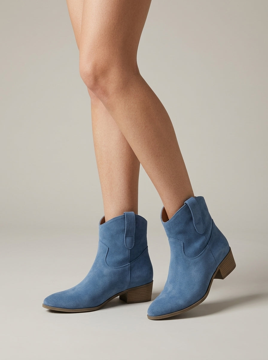 Women's Ankle Boots - Western-Inspired - Low Block Heel - Suede