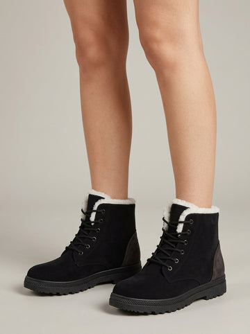 Women's Ankle Boots Lace-Up Faux Fur Lined Platform Sole