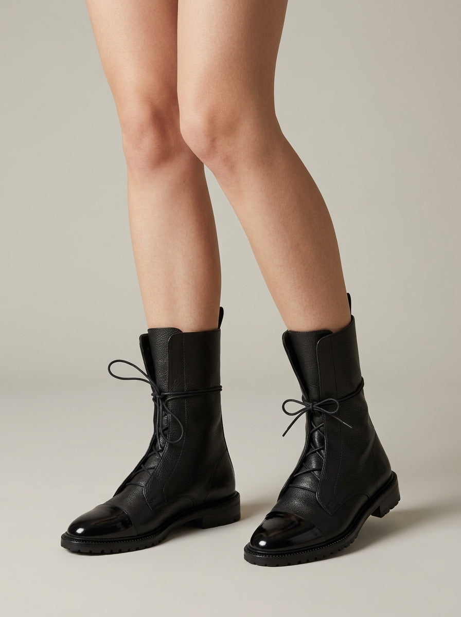 Women's Boots Mid-Calf Lace-Up Platform Block Heel Vintage Style