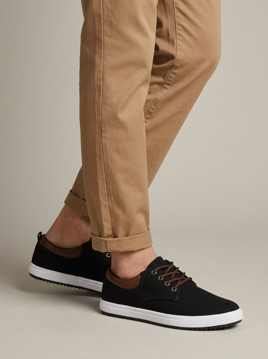 Men's Sneakers Canvas Lace-Up Low-Top Round Toe Rubber Sole